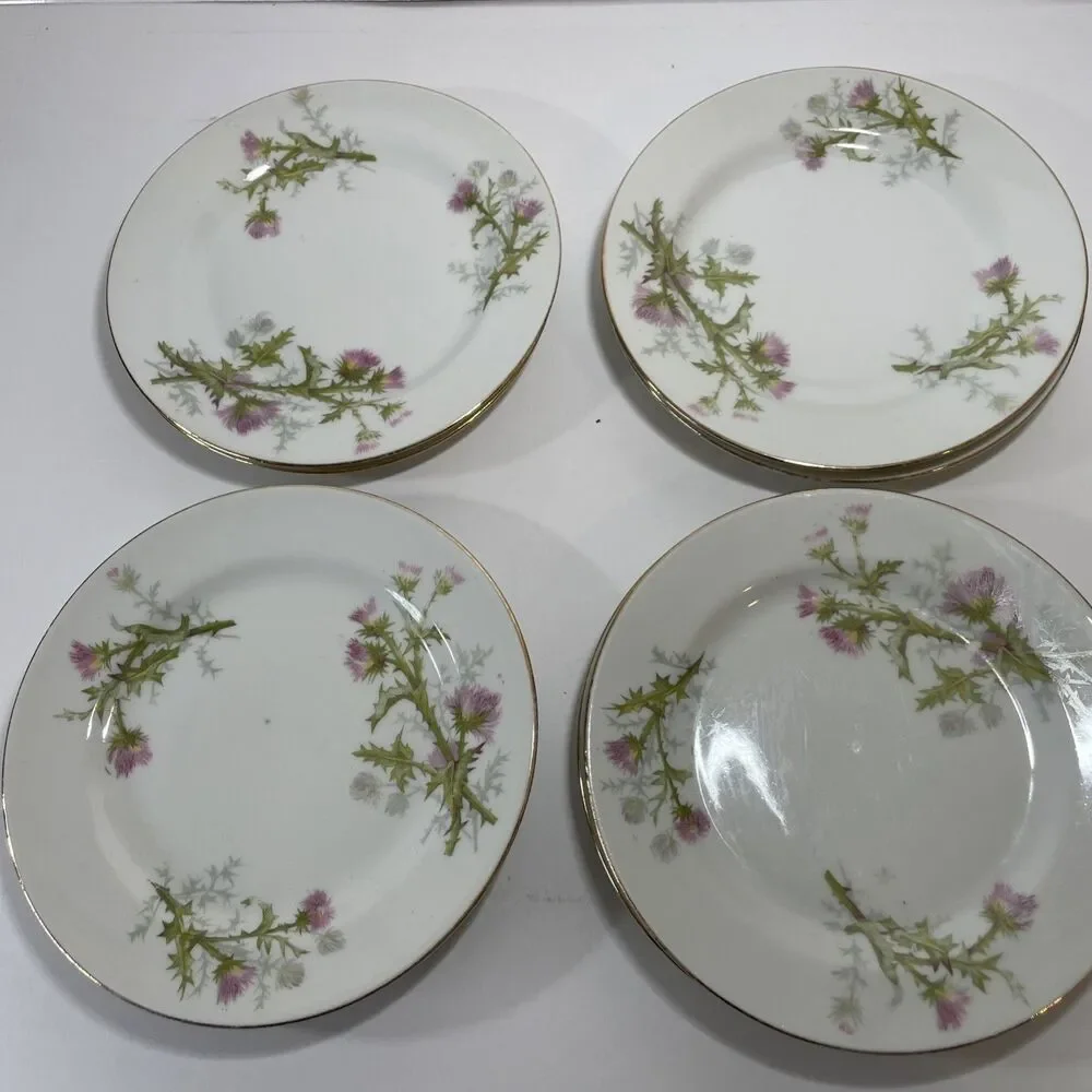 Set Of 8 Limoges Pink Thistle 6 1/4” Bread Plates